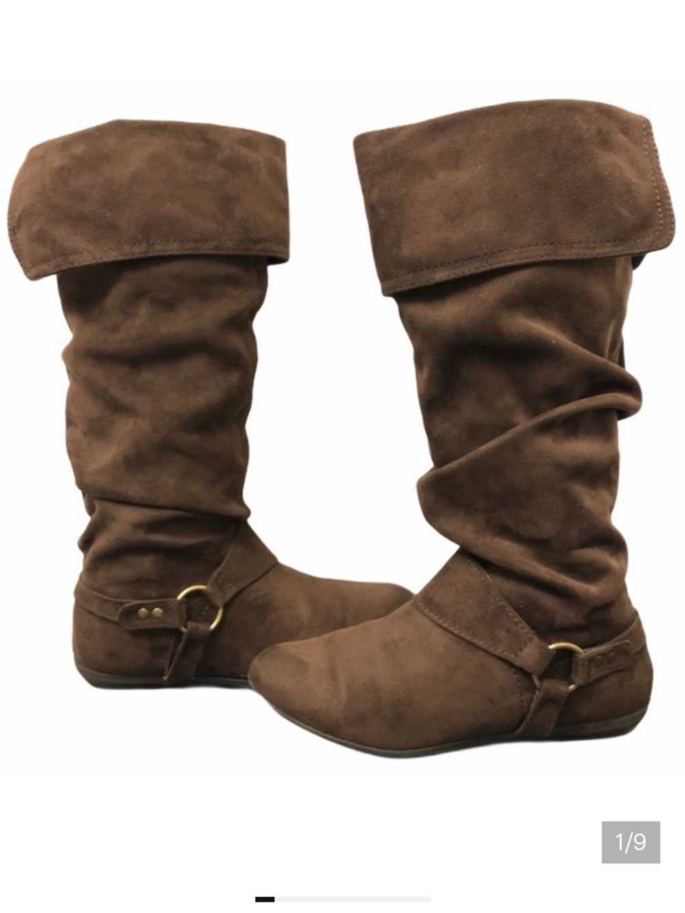 Nine West Swagger Faux Suede Brown Slouchy Boots - Size 6.5